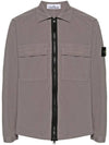 Zipper Regular Fit Cotton Overshirt Jacket Dove Grey - STONE ISLAND - BALAAN 1