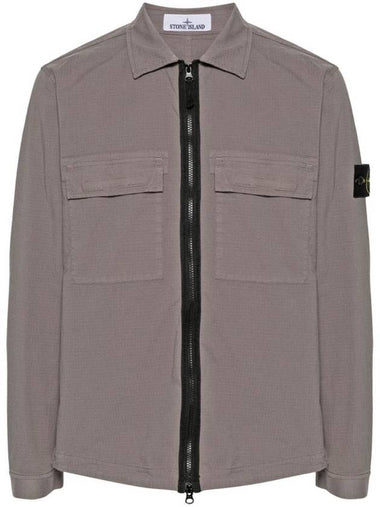 Zipper Regular Fit Cotton Overshirt Jacket Dove Grey - STONE ISLAND - BALAAN 1