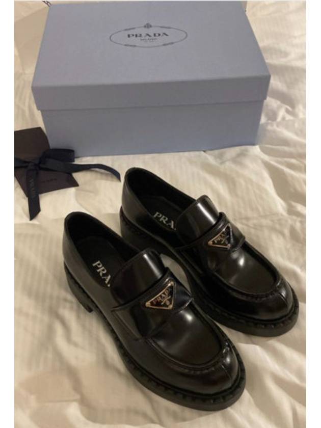 Triangle Logo Chocolate Brushed Leather Loafers Black - PRADA - BALAAN 5