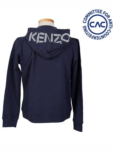 5BL722 4MD 78 Logo Navy Hooded Zip Up - KENZO - BALAAN 1