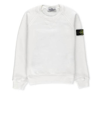 Kids Garment Dyed Old Effect Diagonal Cotton Fleece Sweatshirt Ivory - STONE ISLAND - BALAAN 1