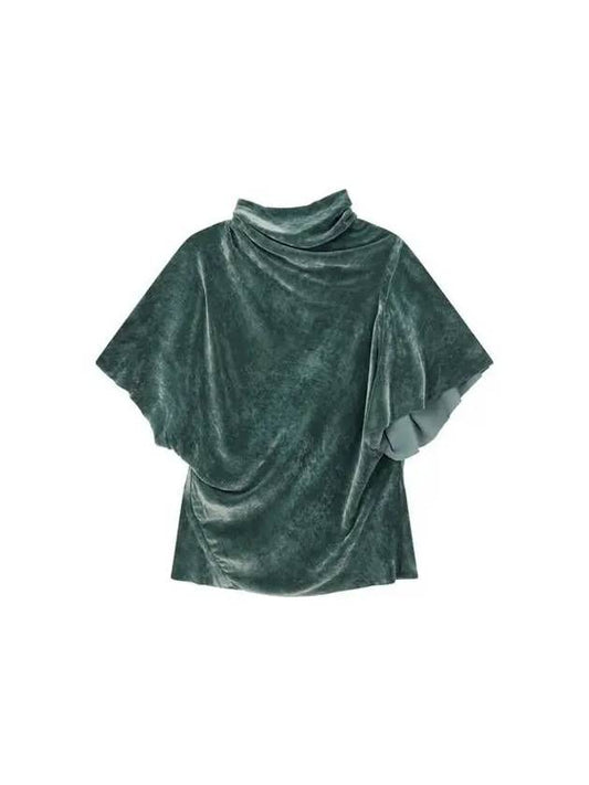 WOMEN Cowl Neck Velor Top Dark Green - RICK OWENS - BALAAN 1