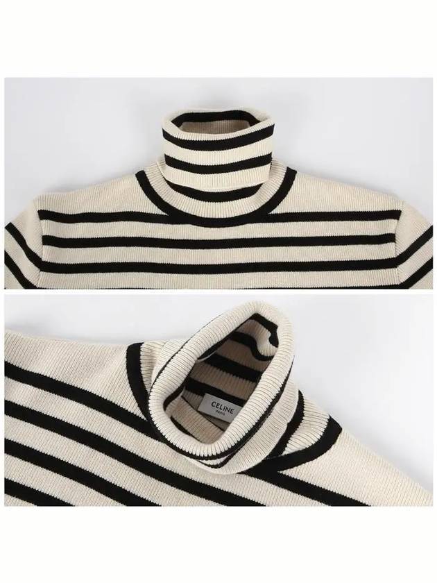 Heritage Cashmere Stripe Turtleneck White - CELINE - BALAAN 6