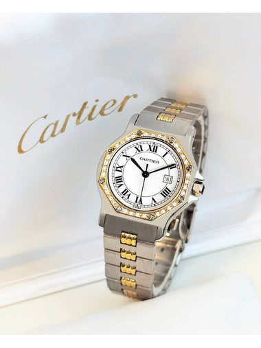 Santos Octagon Automatic Unisex Bezel Diamond Combi Steel Watch - CARTIER - BALAAN 1