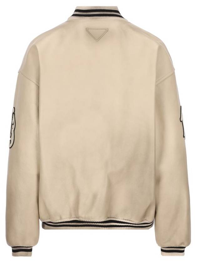 Patch Leather Bomber Jacket Beige - PRADA - BALAAN 3