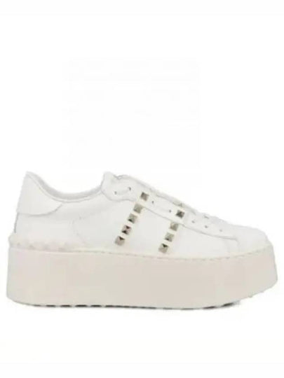 Rockstud Untitled Platform Calfskin Low Top Sneakers White - VALENTINO - BALAAN 2