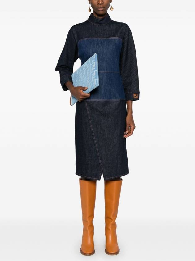 Two Tone Denim Midi Dress Blue - FENDI - BALAAN 3