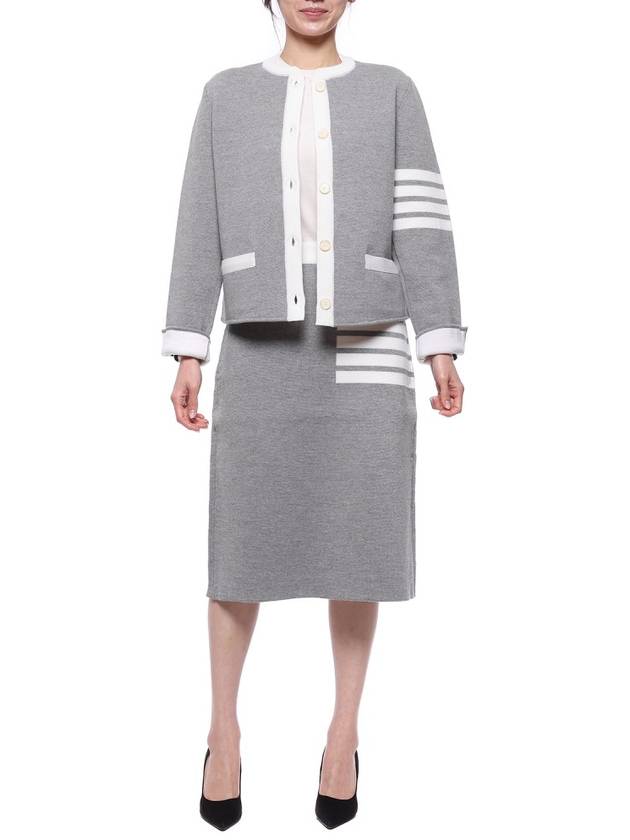 Double Face 4Bar Wool Cardigan Grey - THOM BROWNE - BALAAN 4