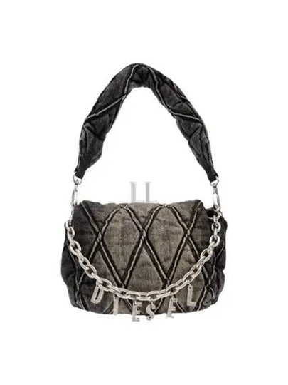 Small Logo Charm Quilted Denim Shoulder Bag Grey - DIESEL - BALAAN 2