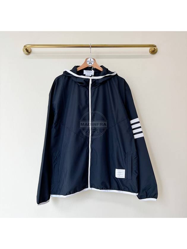 Military Ripstop Mesh 4-Bar Packable Hooded Jacket Navy - THOM BROWNE - BALAAN 11