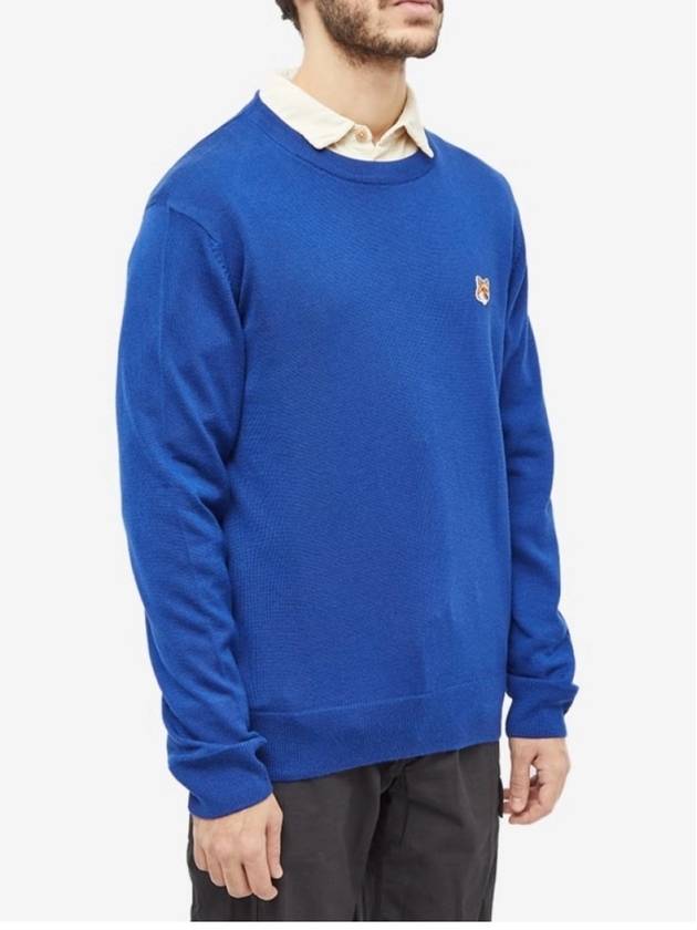 Fox Head Patch Regular Round Neck Pullover Knit Top Blue - MAISON KITSUNE - BALAAN 3