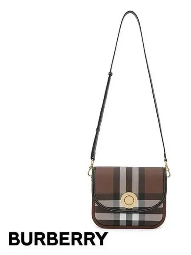 Women's Elizabethan Check Leather Medium Cross Bag Dark Birch Brown - BURBERRY - BALAAN 5