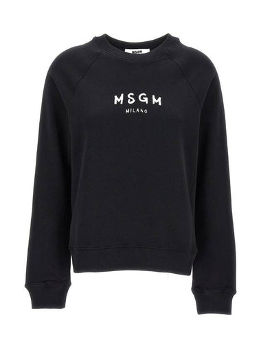 Brushed Logo Print Cotton Sweatshirt Black - MSGM - BALAAN 1