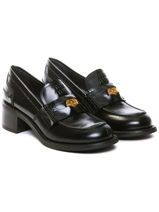 Penny Brushed Heel Leather Loafer Black - MIU MIU - BALAAN 2