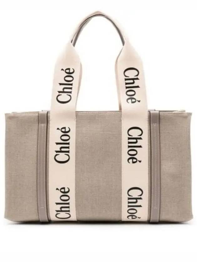 Woody Canvas Medium Tote Bag Grey - CHLOE - BALAAN 3