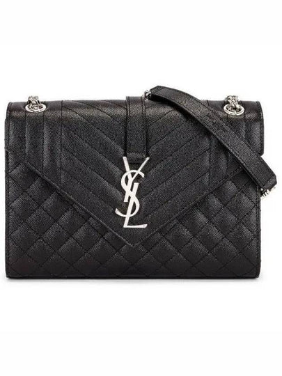 Envelope Medium Chain Bag in Mix Matelasse Grain De Poudre Embossed Leather Black - SAINT LAURENT - BALAAN 2