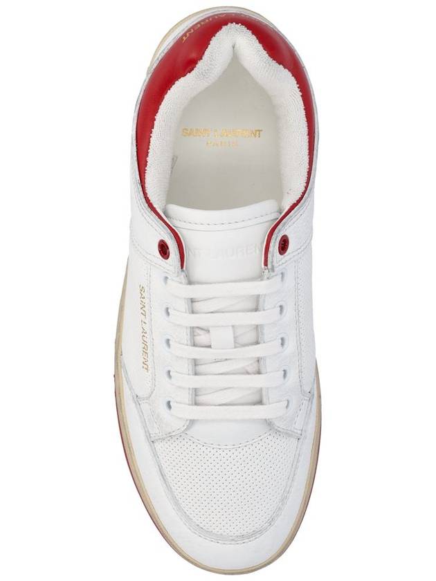 Crack Lace Up Calf Leather Low Top Sneakers White Red - SAINT LAURENT - BALAAN 5