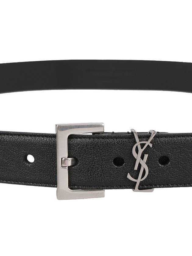 Silver Hardware Monogram Buckle Leather Belt Black - SAINT LAURENT - BALAAN 8