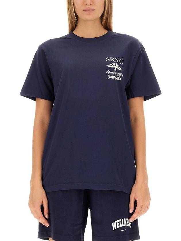 Logo Print Cotton Short Sleeve T-Shirt Navy - SPORTY & RICH - BALAAN 2