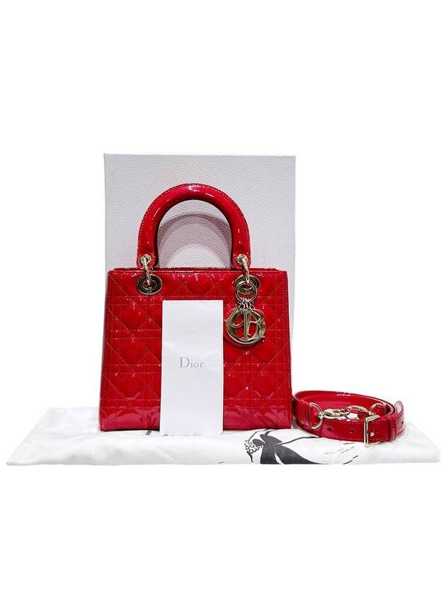 VRB44550 Red Patent Cannage Lady Medium Tote Bag Strap - DIOR - BALAAN 10