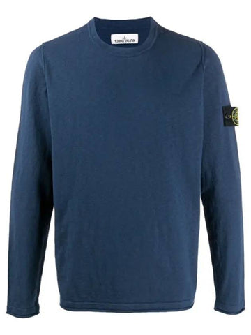 Men's Wappen Patch Round Neck Knit Top Dark Blue - STONE ISLAND - BALAAN 1