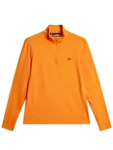 Men's Luke Quarter Zip Mid Layer Long Sleeve T-Shirt Persimmon Orange - J.LINDEBERG - BALAAN 1