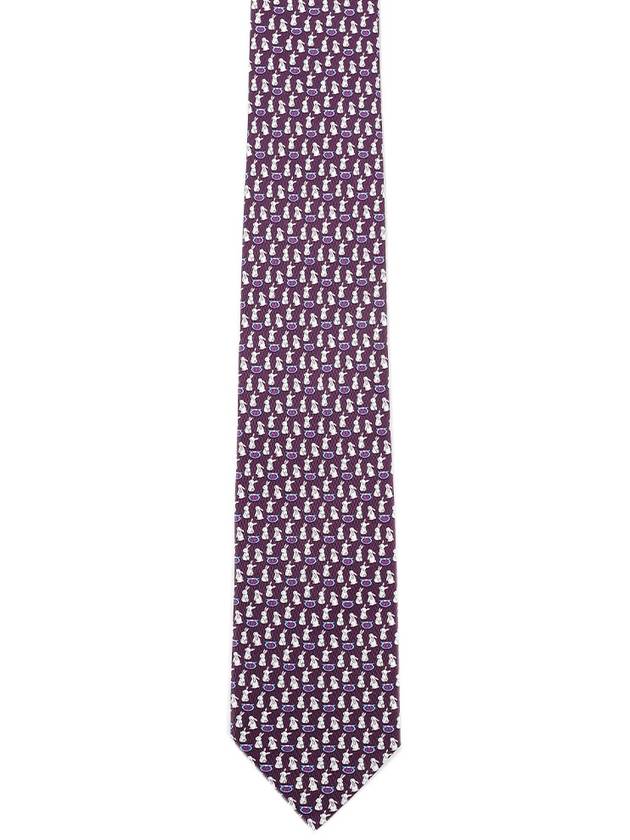 Salvatore rabbit print silk tie purple - SALVATORE FERRAGAMO - BALAAN.