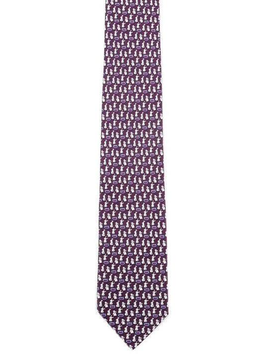 Salvatore rabbit print silk tie purple - SALVATORE FERRAGAMO - BALAAN.