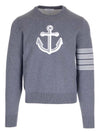 Men's Anchor Jacquard 4-Bar Crew Neck Knit Top Med Grey - THOM BROWNE - BALAAN 2