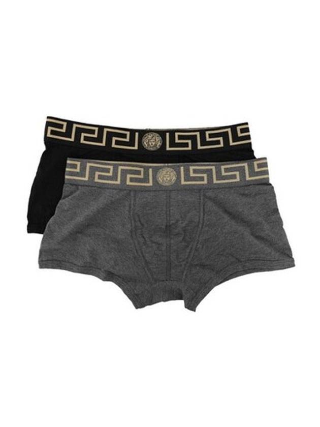 Men's Greca Border Draws 2 Pack Briefs Black Grey - VERSACE - BALAAN 1