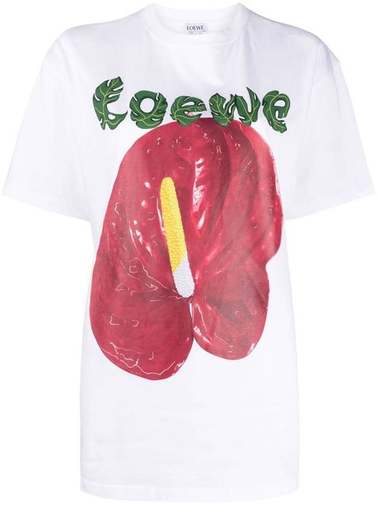 Logo Anthurium Flower Cotton Short Sleeve T-Shirt White - LOEWE - BALAAN 1