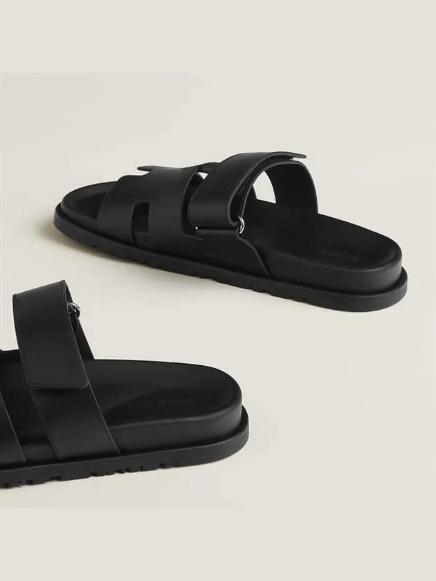 Hermes Chypre H Logo Calfskin Sandals Black - HERMES - BALAAN 5