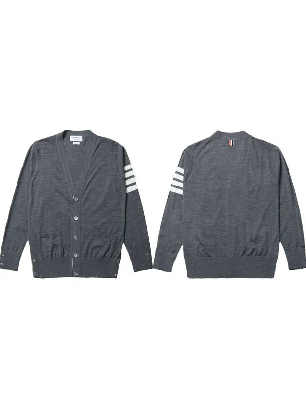 Men's Sustainable Classic Diagonal Wool Cardigan Medium Grey - THOM BROWNE - BALAAN 3