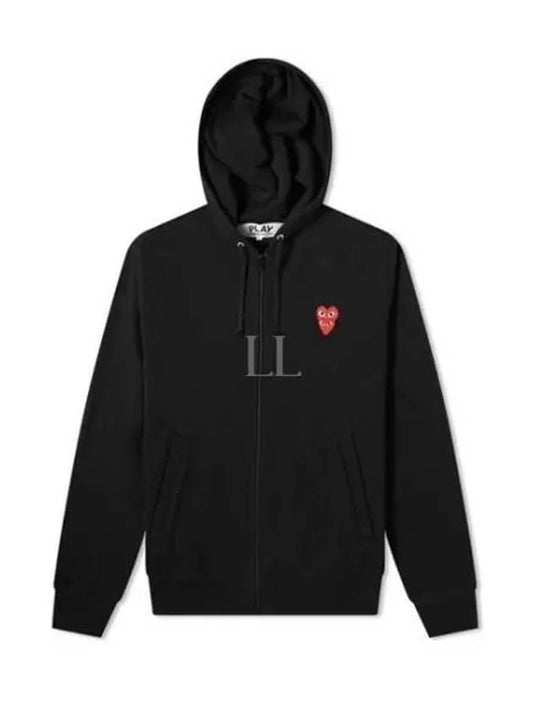 Play Double Red Heart Waffen Hooded Zip Up P1 T294 1 Black - COMME DES GARCONS - BALAAN 2