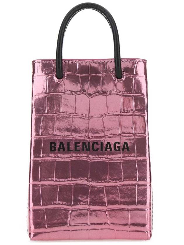 Crocodile Embossed Phone Holder Mini Cross Bag Pink - BALENCIAGA - BALAAN 2