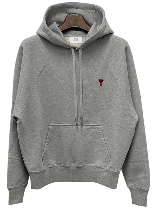 Small Heart Logo Hoodie Heather Ash Grey - AMI - BALAAN 3