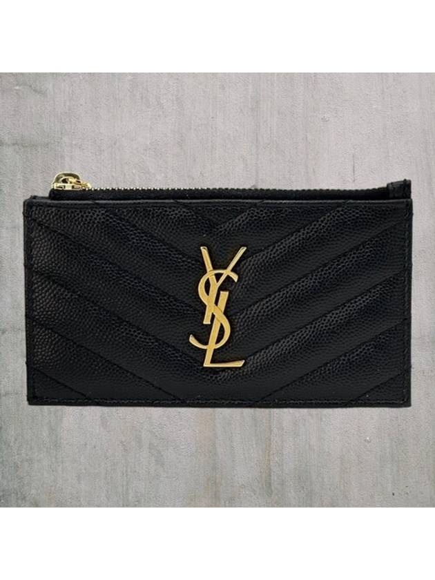 Monogram Fragment Zipper Card Wallet Black - SAINT LAURENT - BALAAN 3