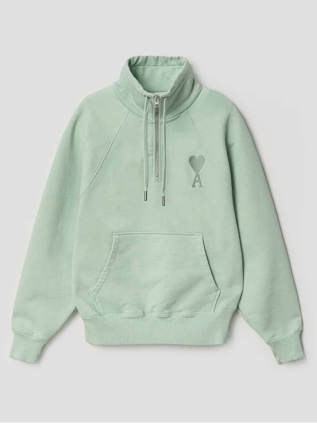 Heart Logo Half Zipup Anorak Women's Sweatshirt Green - AMI - BALAAN 1