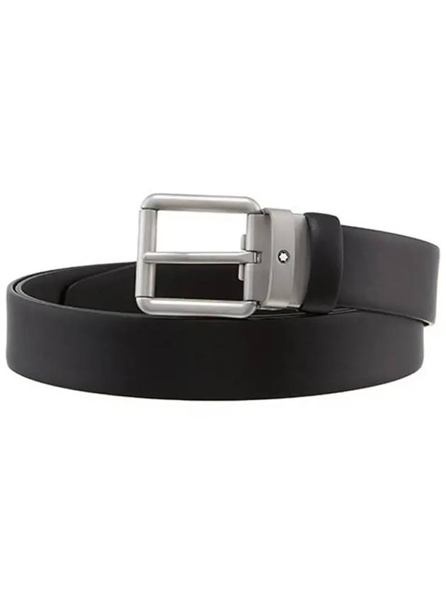 Square Buckle Leather Belt Black - MONTBLANC - BALAAN 5