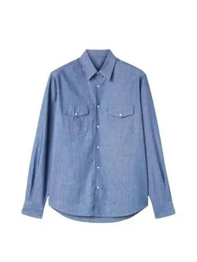 Thomas Pearl Button Denim Long Sleeve Shirt Blue - LORO PIANA - BALAAN 2