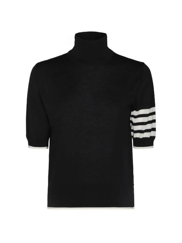 4 Bar Relaxed Fit Fine Merino Wool Turtleneck Black - THOM BROWNE - BALAAN 2