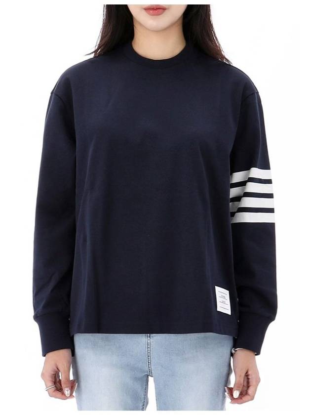 Engineered 4 Bar Medium Weight Jersey Oversized Long Sleeved T-Shirt Navy - THOM BROWNE - BALAAN 3