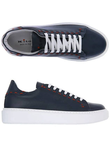 22FW USSK039 N0044504 ​​NAVY Calfreader LaceUp Sneakers - KITON - BALAAN 1