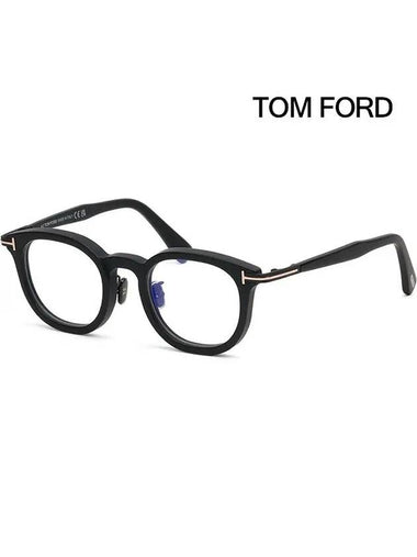 Blue light blocking glasses frame TF6009DB 002 Matte black horn rim Asian fit round - TOM FORD - BALAAN 1