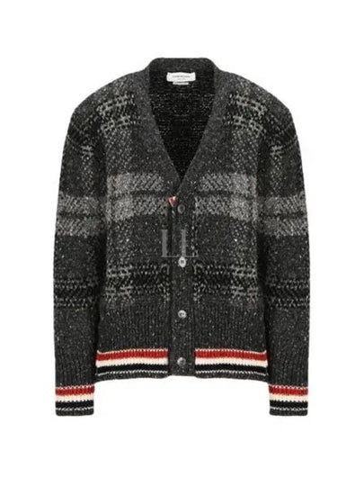 Donegal Tartan Stripe V-Neck Cardigan Grey - THOM BROWNE - BALAAN 2