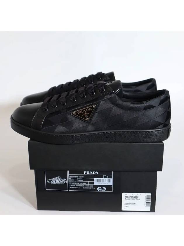 Triangle Logo Leather Re-Nylon Low Top Sneakers Black - PRADA - BALAAN 3