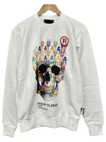 Skull Color Print Cotton Sweatshirt White - PHILIPP PLEIN - BALAAN 1