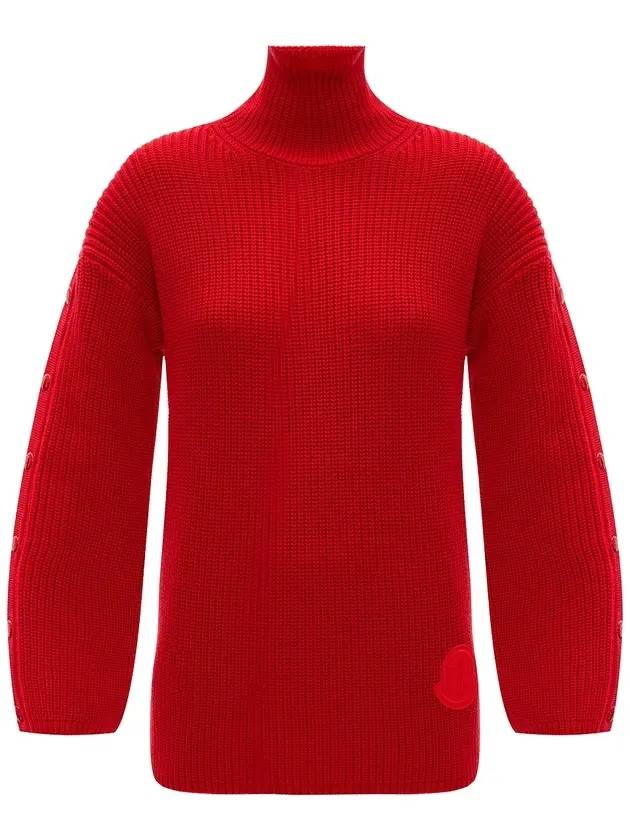 Women's Big Logo Knit Turtleneck Red - MONCLER - BALAAN.