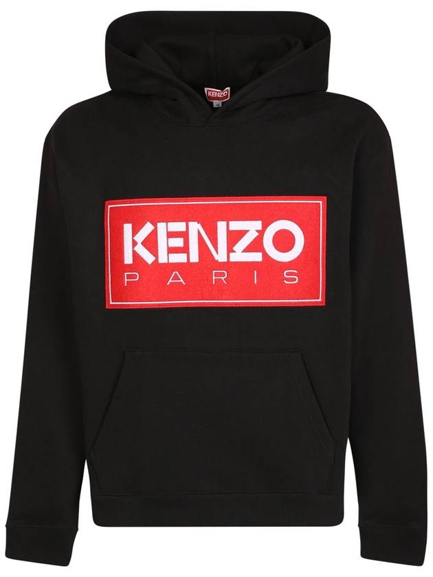 Paris Logo Patch Cotton Hoodie Black - KENZO - BALAAN 2