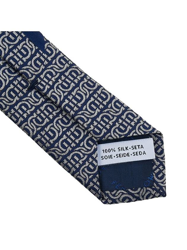 Men's Gancini Silk Jacquard Tie 35 0942 F NAVY AVORI 0768408 - SALVATORE FERRAGAMO - BALAAN 9